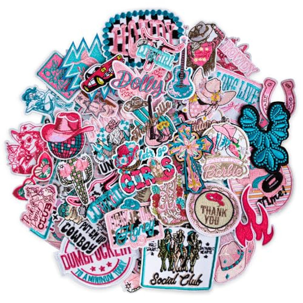 ZIFTY 36Pcs Iron on Patches for Clothes Western Cowgirl Pink Embroidered Patches for Backpacks Applique Aesthetic Stuff for Clothing, Jackets, Jeans, Hats DIY Accessories