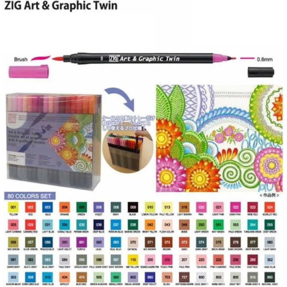 Zig Art Graphic Twin Brush Pen Çift Uçlu 80'li Marker Seti - Renkli - Standart Keçe Uçlu Kalem Fiyatı