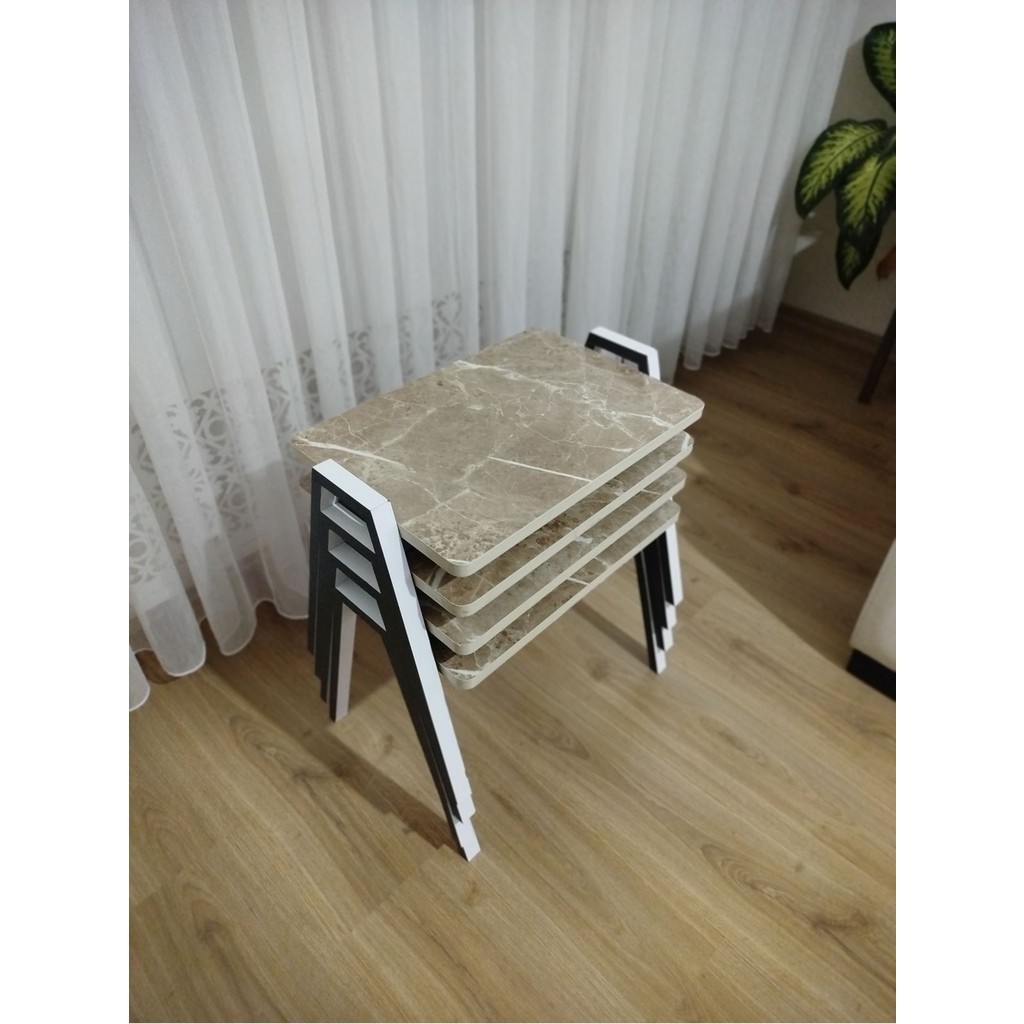 Zigon Sehpa 4'lü Mermer Desenli Tepsi Model Yan Sehpa Fiyatı