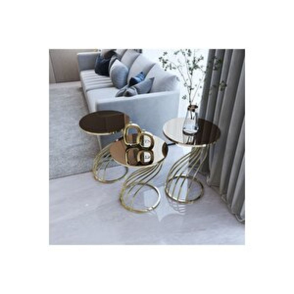 Zigonzi 3'lü Kuğu Zigon Sehpa Gold Kaplama Bronz Ayna Cam Zigon Sehpa Fiyatı