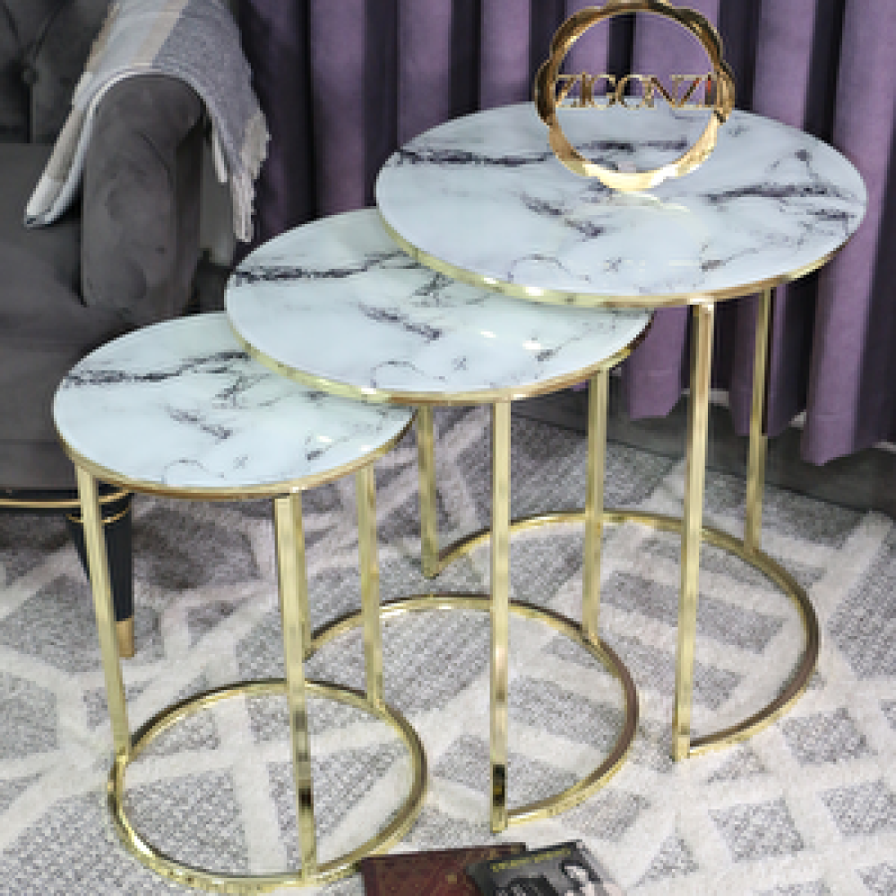 Zigonzi Gold Metal, Beyaz Mermer Desenli, C Zigon Zigon Sehpa Fiyatı