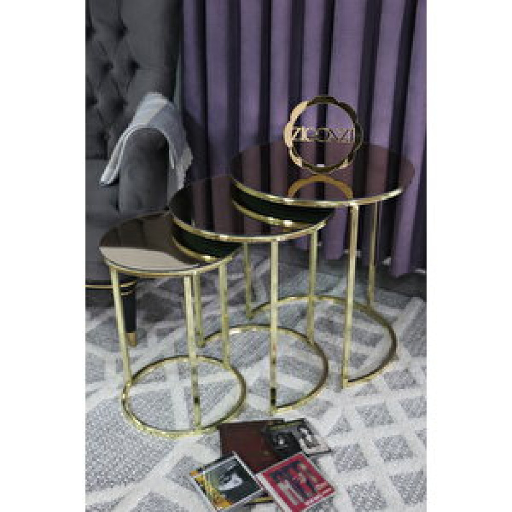 Zigonzi Gold Metal Bronz Aynalı, C Zigon Sehpa Üçlü Zigon Sehpa Fiyatı