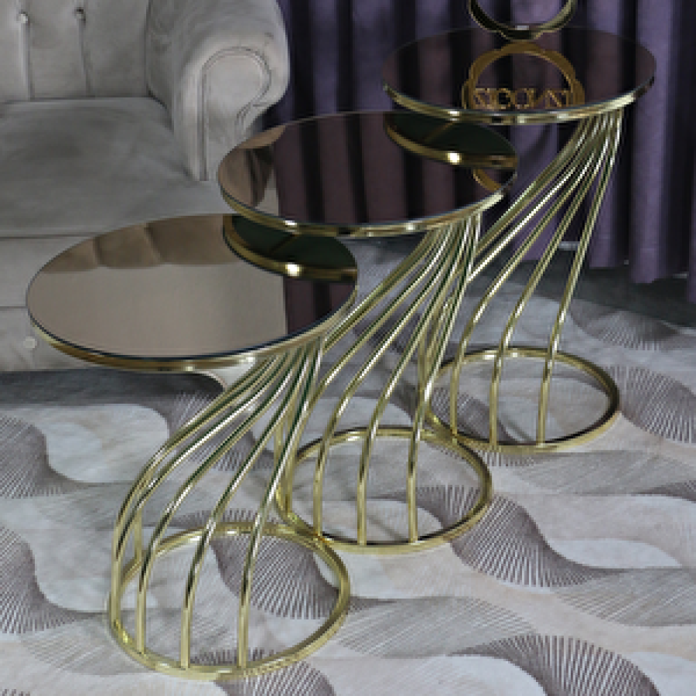 Zigonzi Kuğu Model, Bronz Aynalı Gold Metal, Üçlü Zigon Sehpa Fiyatı