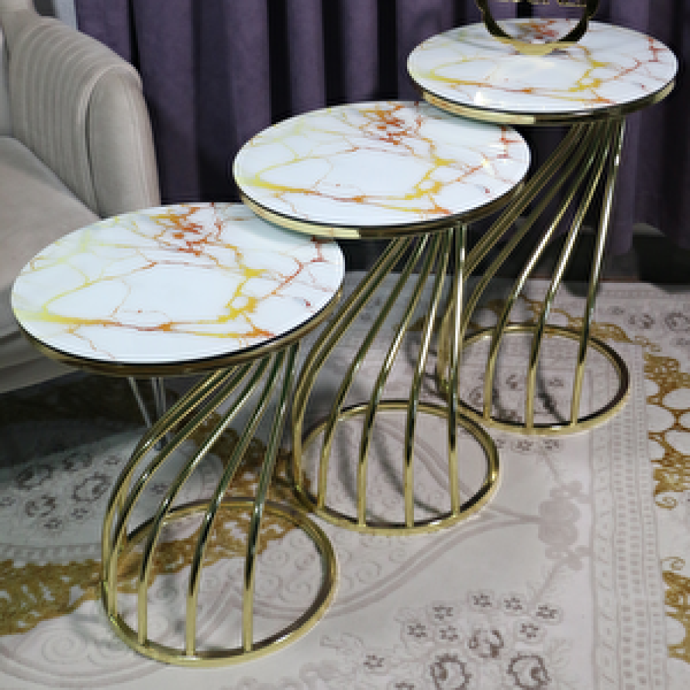 Zigonzi Sarı Mermer Desen, Gold Metal, Kuğu Model Zigon Sehpa Fiyatı