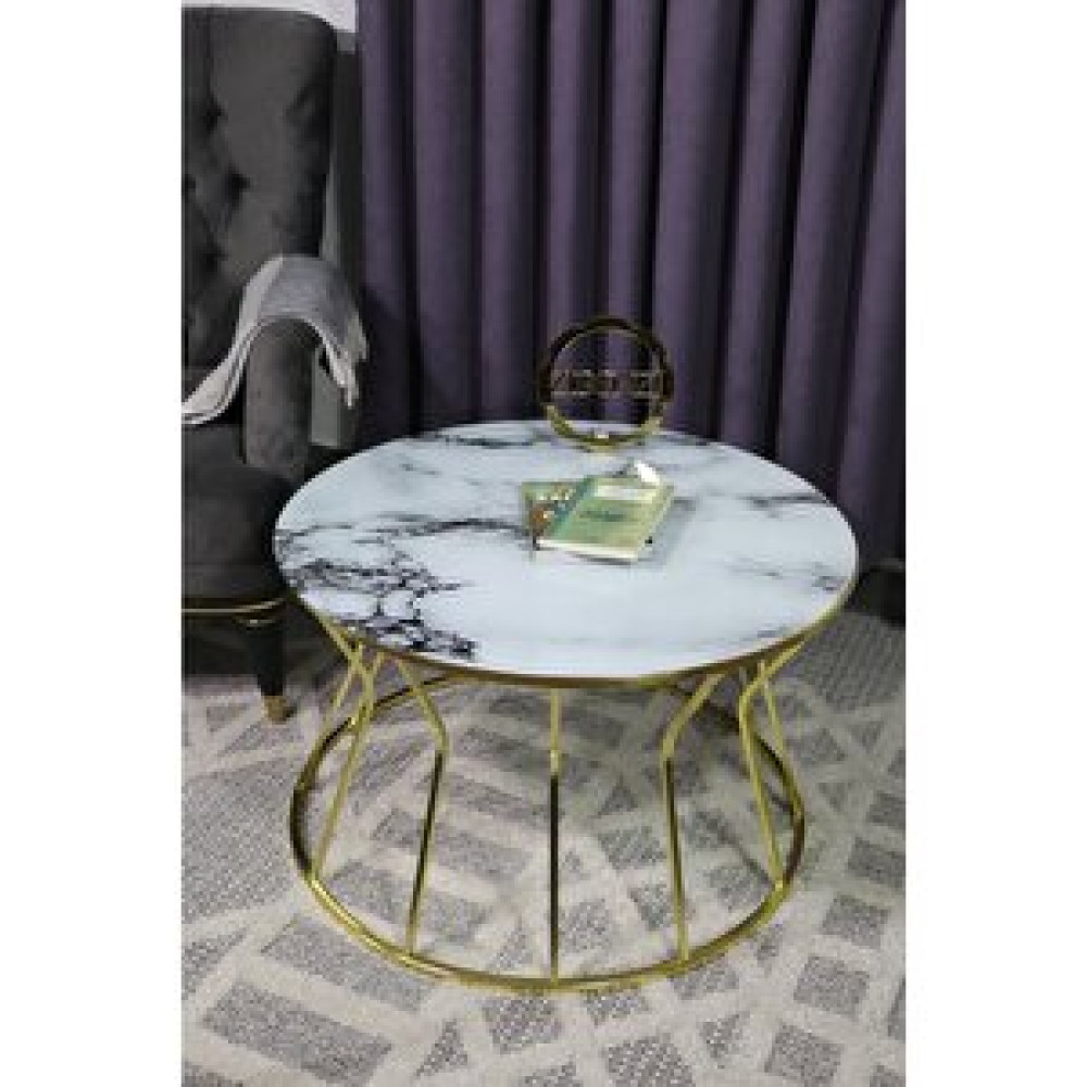 Zigonzi Sehpa - Kum Saati Model - Beyaz Siyah Mermer Desenli Temperli Cam - Gold Ayak Orta Sehpa Fiyatı