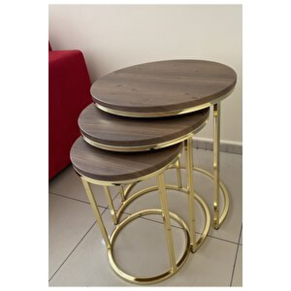 Zigonzi Zigon Sehpa Parlak Gold Metal Ayaklı Mdf Tabla 3’lü Ceviz Zigon Sehpa Fiyatı