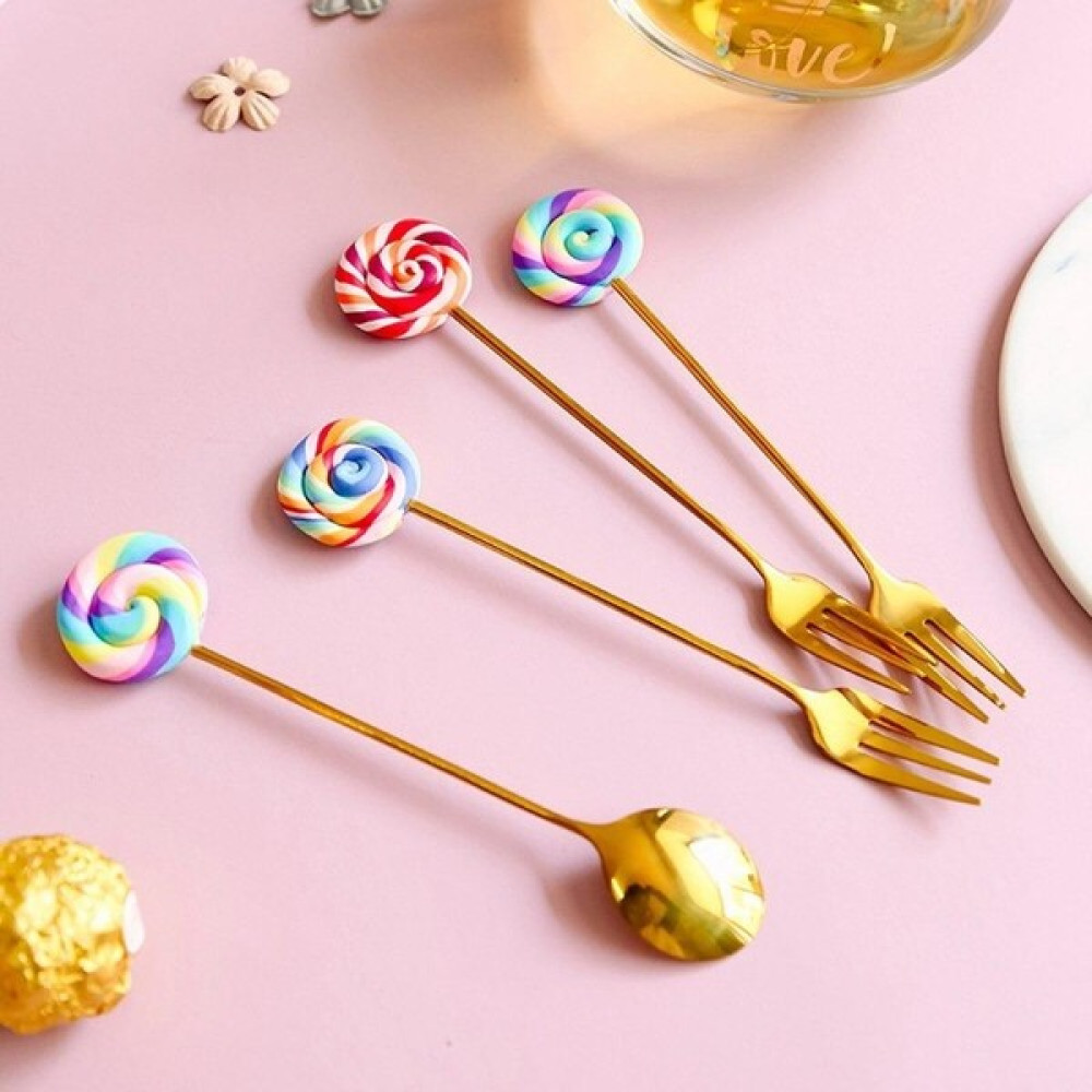 Zigver Tatlı Çatalı Gold 4 Adet Paslanmaz Çelik Sevimli Lolilpop - Sarı Çatal / Kaşık / Bıçak Takımları Fiyatı