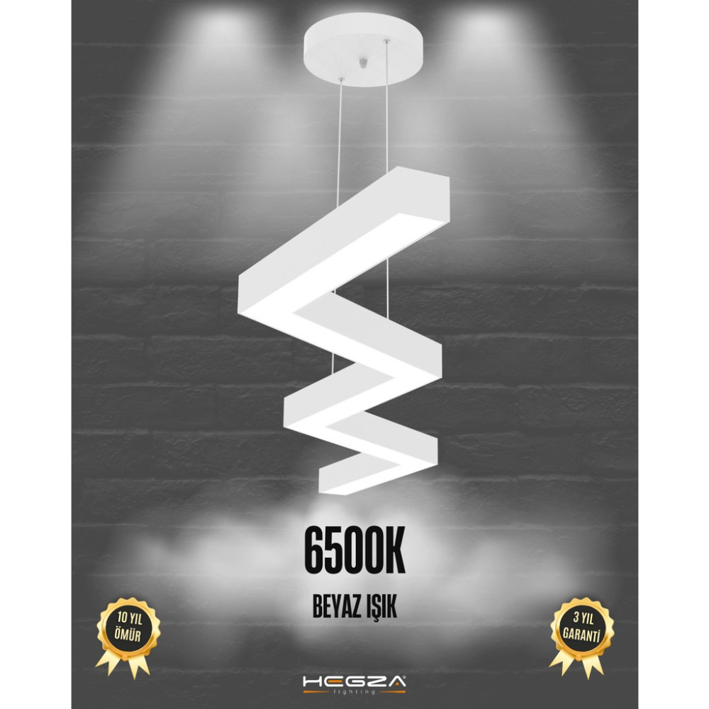 Zigzag (Beyaz Kasa, Beyaz Işık) Ledli Modern Sarkıt LED Avize Salon Mutfak Oturma Odası Yatak Odası Antre Hol LED - Beyaz Işık (6500K) Avize Fiyatı