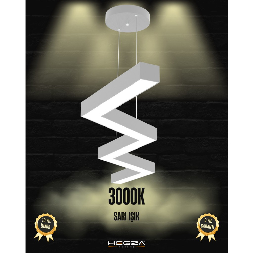 Zigzag (Gri Kasa, Sarı Işık) Ledli Modern Sarkıt LED Avize Salon Mutfak Oturma Odası Yatak Odası Antre Hol LED - Gri - Sarı Işık (3000K) Avize Fiyatı