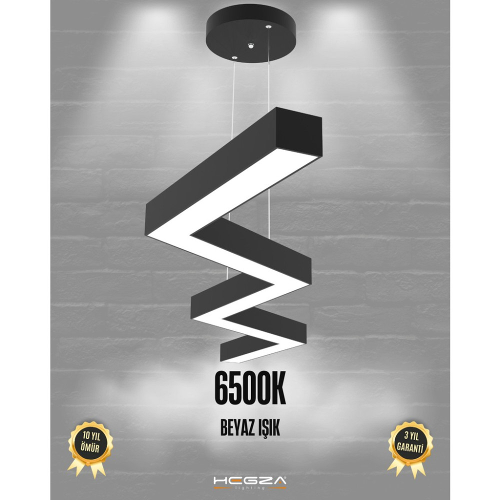 Zigzag (Siyah Kasa, Beyaz Işık) Ledli Modern Sarkıt LED Avize Salon Mutfak Oturma Odası Yatak Odası Antre Hol LED - Siyah - Beyaz Işık (6500K) Avize Fiyatı