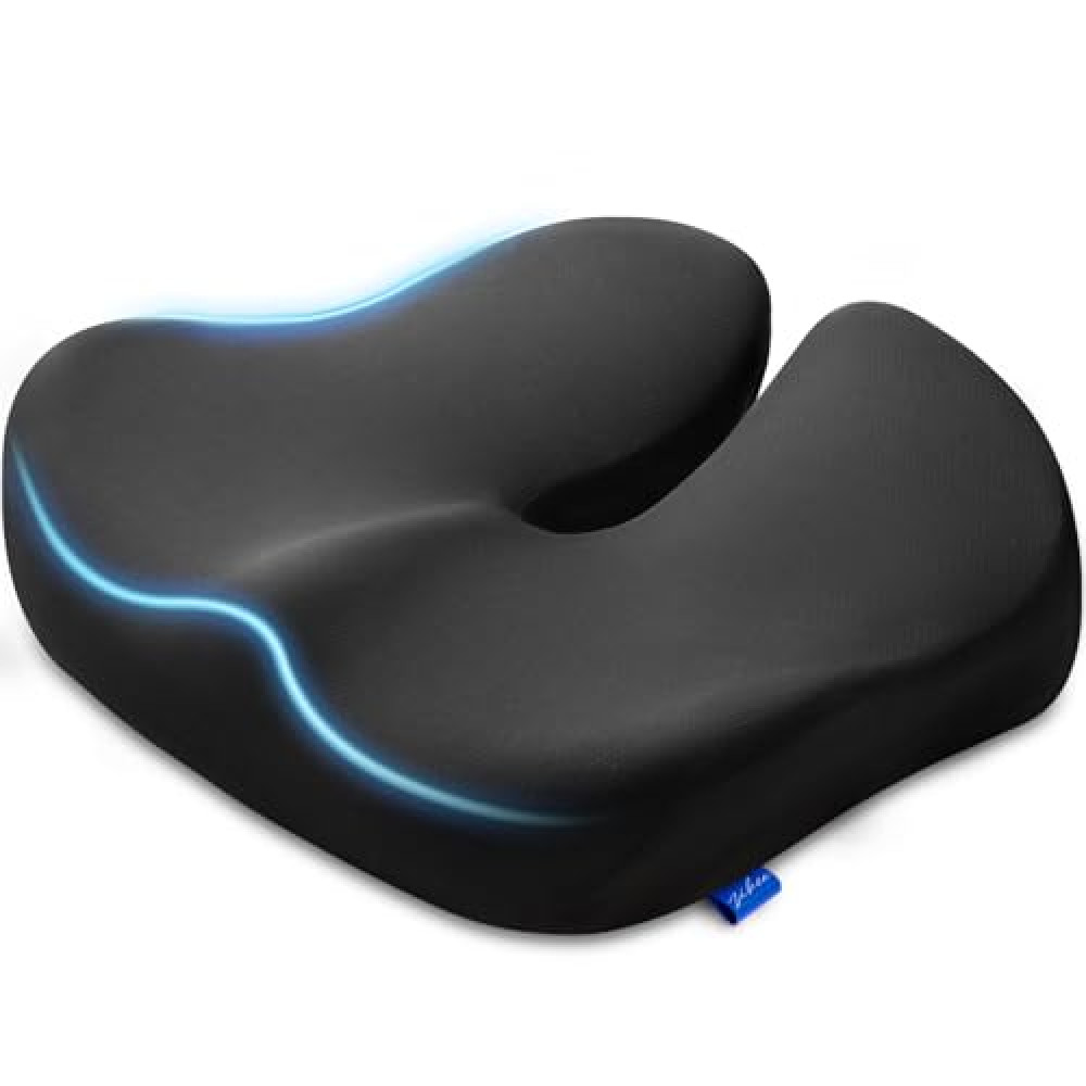 ZIKEE Pioneering Pressure Relief Seat Cushion, Egonomically Curved Office Chair Cushion for Hemorrhoids, Sciatica, Tailbone and Back Pain Relief, Non-Slip Premium Memory Foam Cushion for Car Seat