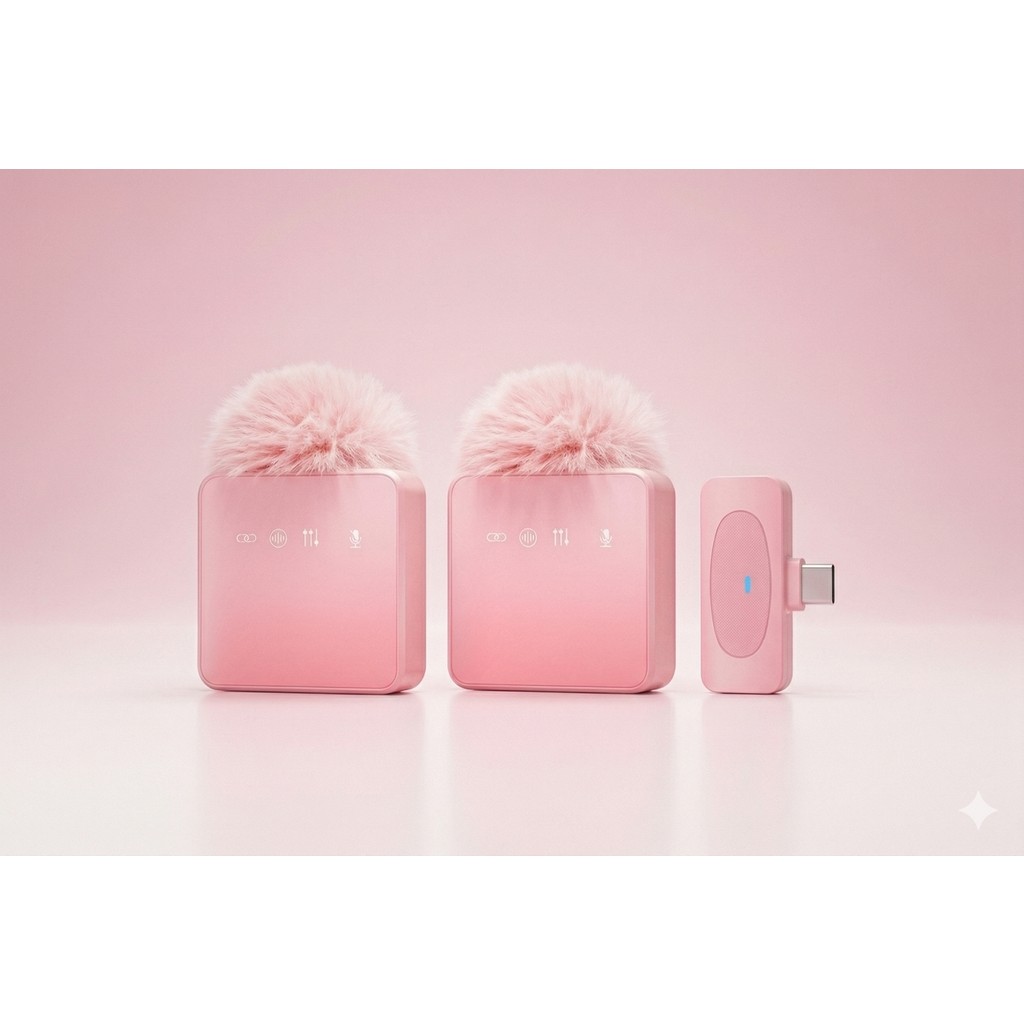 Zilvana Puffmic Pembe Tüylü Kablosuz 2'li Yaka Mikrofonu Type-C Lighting Uyumlu Canlı Yayın Mikrofonu Bilgisayar Çevirici ve Adaptörü Fiyatı