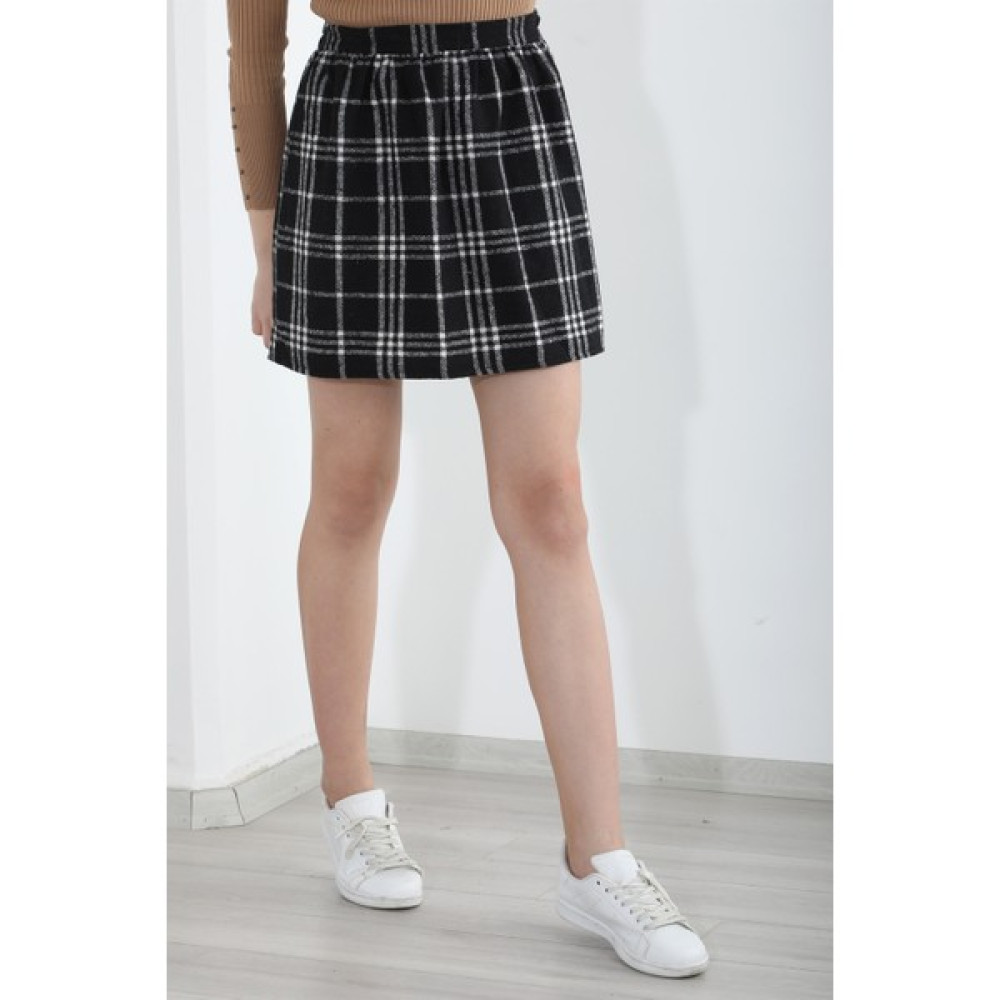Zincir Moda Kadın Siyah Beli Lastikli Kısa Ekose Etek Etek Fiyatı