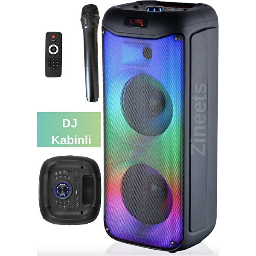 Zineets Mikrofonlu Bluetooth Hoparlör 8x2 Toplantı Parti Eğlence LED Işıklı Sd Kart Fm USB Girişli Speaker GY-5048A - Siyah Bluetooth Hoparlör Fiyatı
