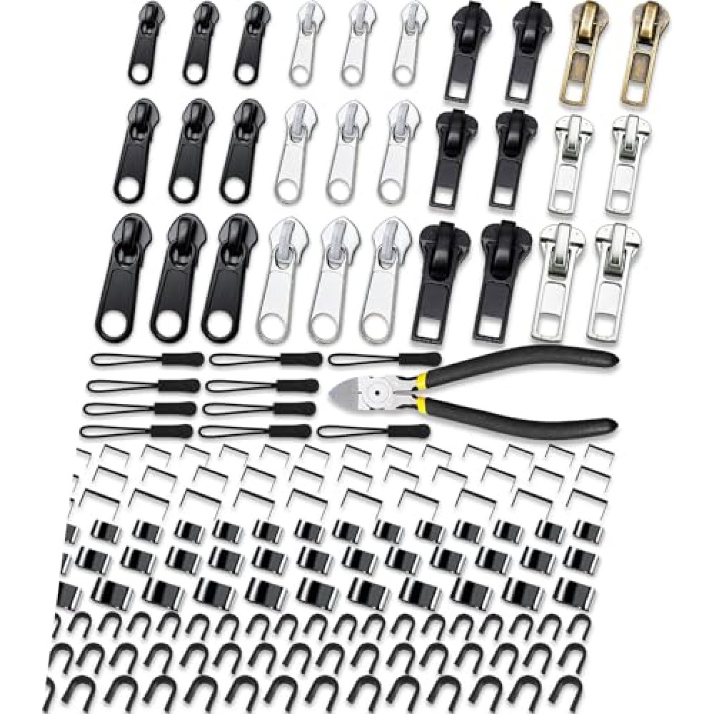 Zipper Repair Kit (159 Pieces), Zipper Replacement Kit, Replacement Zipper Slider, Jacket Zipper Replacement, Universal Zipper Fix Repair Kit for Jacket, Coat, Backpack, Luggage, Suitcase (#3#5#8)