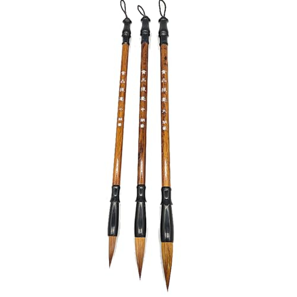 Zisqerts Chinese Calligraphy Brush Set for Beginners Premium Traditional Brush for Kanji, Japanese Sumi, Chinese Calligraphy, Writing, Painting, Watercolor, and Ink Art (3 Pcs)