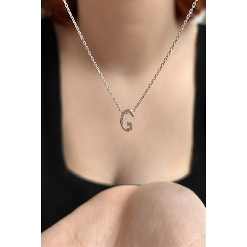 Ziu 925 Ayar Üç Boyutlu Gümüş Kaplama G Harfli Kolye Uzunluk 45 cm - Silver Gümüş Kolye Fiyatı