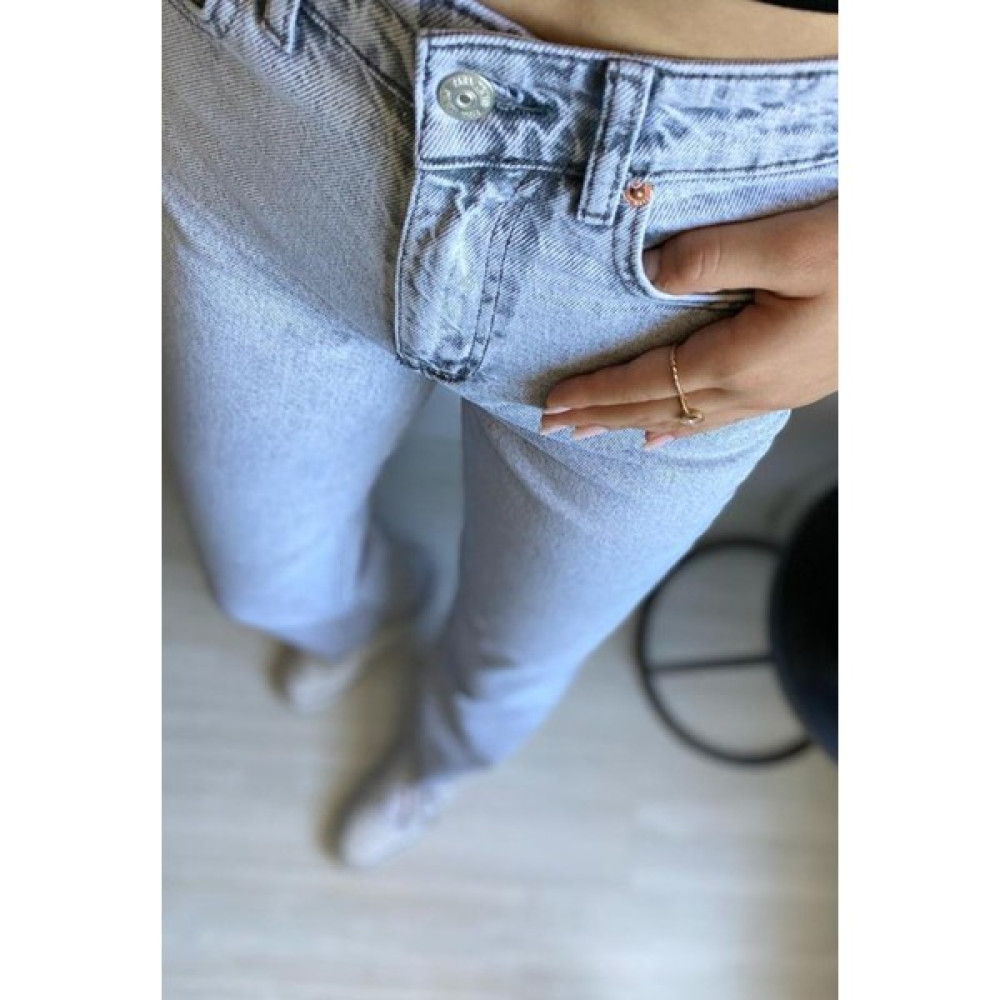 Ziwod Buz Mavisi Yüksek Bel Bol Paça Jean Bayan Jeans / Kot Pantolon Fiyatı