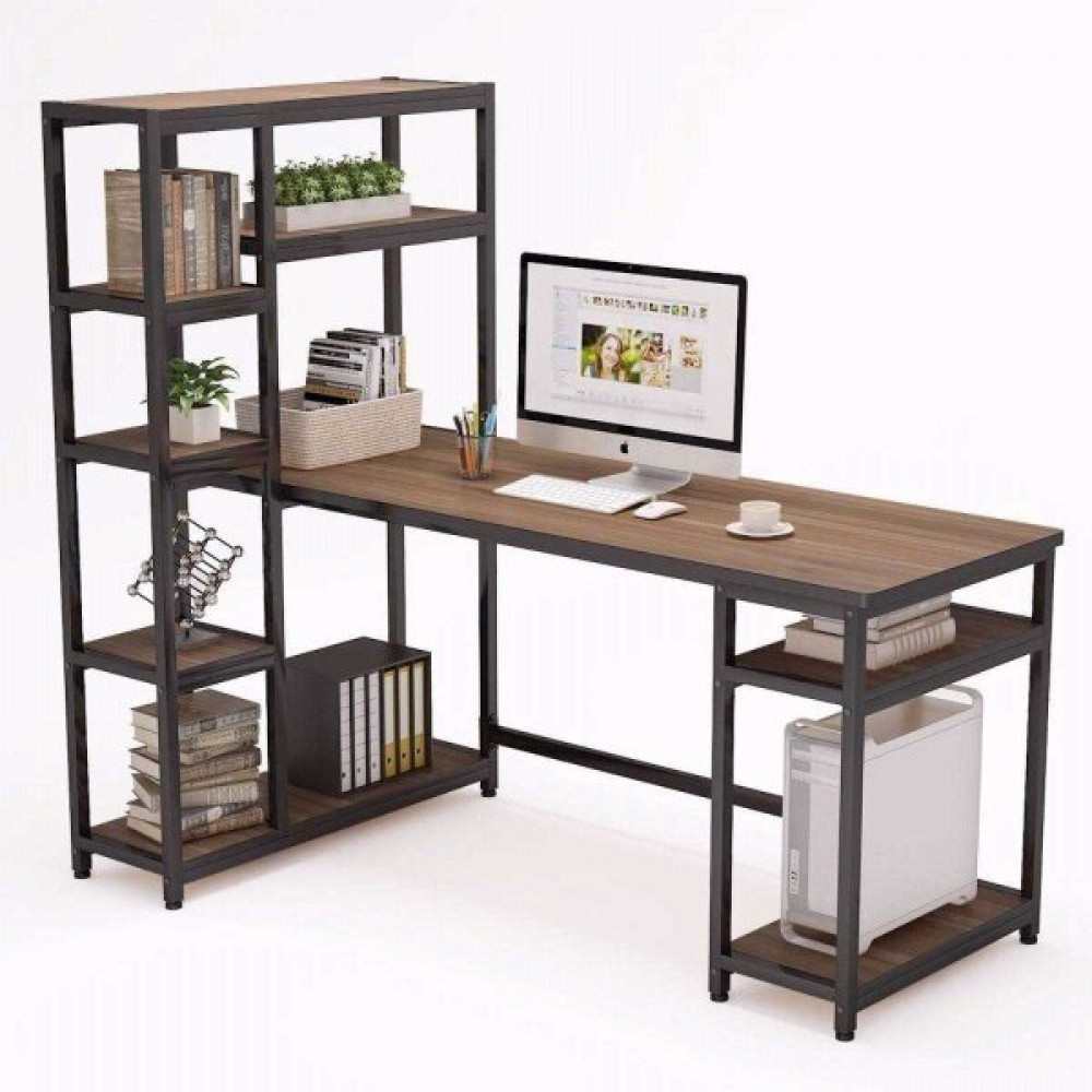 Zizuva Tasarım 150x170x60 CM Monitör Raflı Kitaplıklı Ceviz Çalışma Masası Bilgisayar Masası Fiyatı