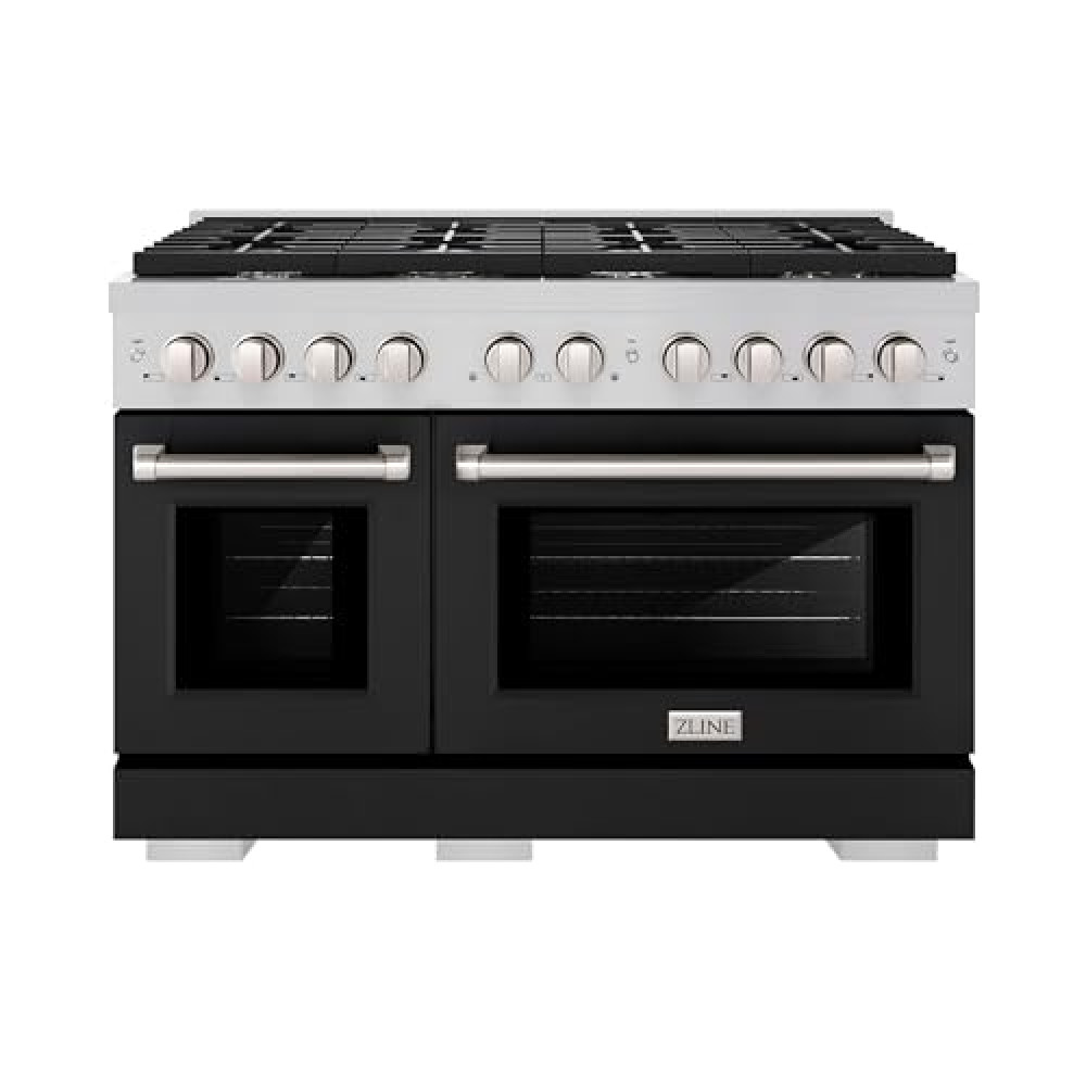 ZLINE 48 in. 6.7 cu. ft. 8 Burner Double Oven Gas Range in Stainless Steel with Black Matte Doors (SGR-BLM-48)