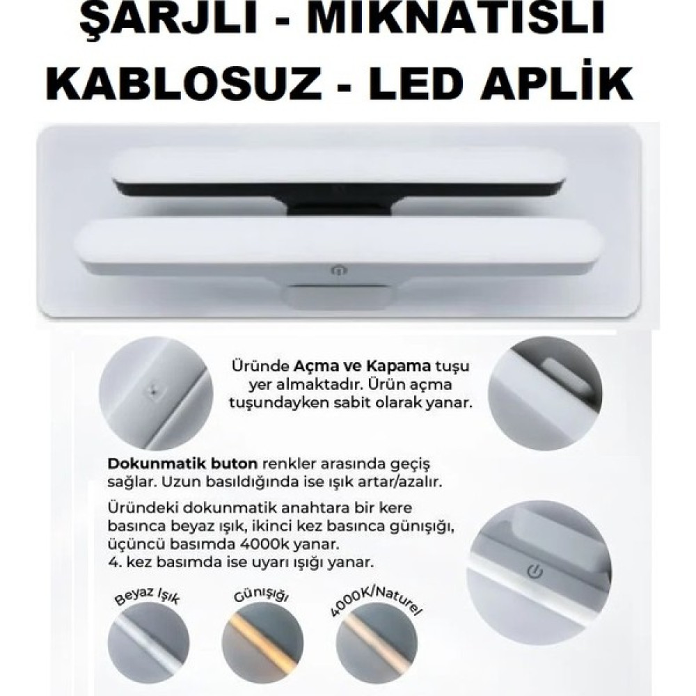 ZMC Elektrik Mıknatıslı Şarjlı Kablosuz LED Lamba Aplikler Fiyatı