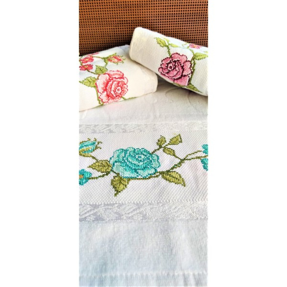 Z&N Style 50 x 90 cm. Jakarlı Kanaviçe Nakışlı Çeyizlik Lüks Havlu Seti (3'Lü Set) - Renkli - 50 x 90 cm El / Yüz Havlusu Fiyatı