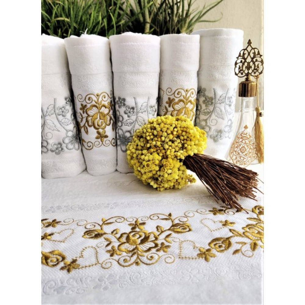 Z&N Style Çeyizlik 50 x 90 cm. Bukle Jakarlı Saçaklı El&Yüz 6'Lı Lüks Havlu Seti - 50 x 100 cm - Beyaz El / Yüz Havlusu Fiyatı