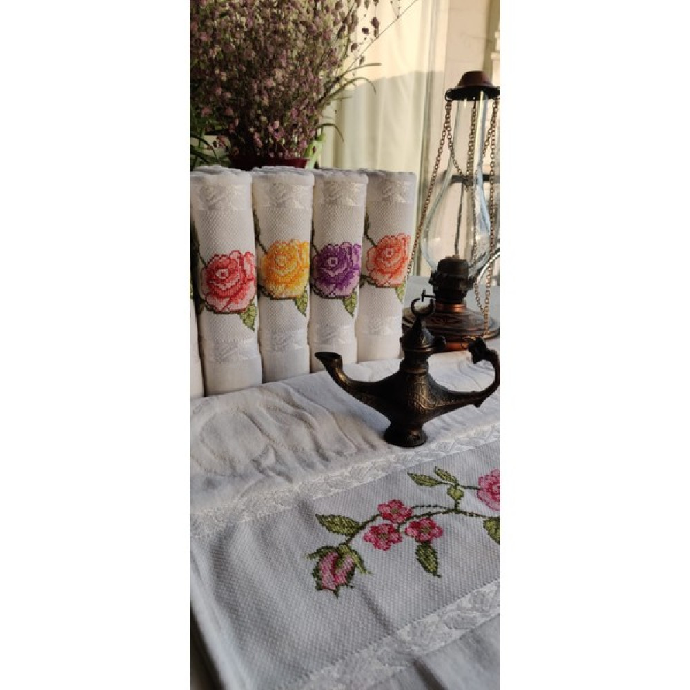 Z&N Style Çeyizlik 50 x 90 cm. Jakarlı Kanaviçe Nakışlı Lüks Havlu Seti 6'Lı - 50 x 90 cm - Beyaz El / Yüz Havlusu Fiyatı