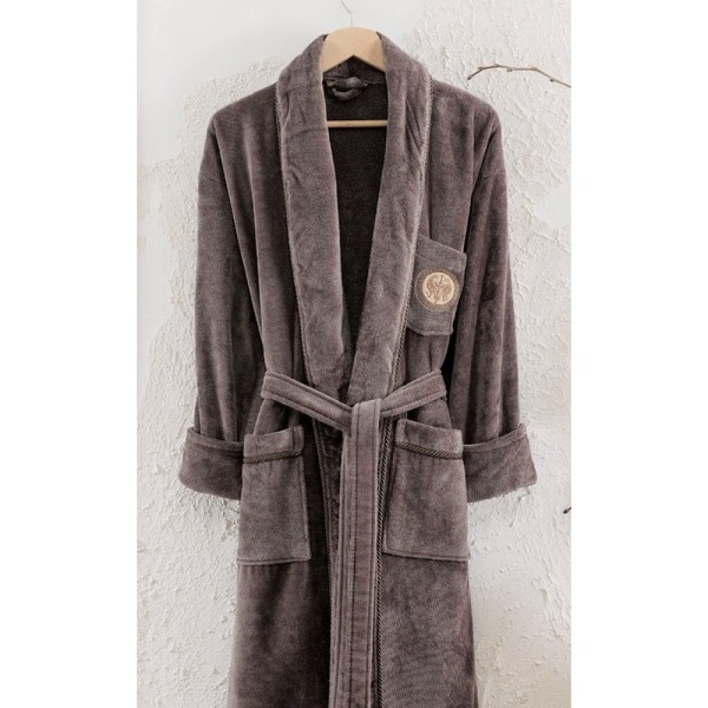 Z&n Style Kadife Şal Yaka Erkek Bornozu - 3XL - Koyu Kahverengi Bornoz Fiyatı