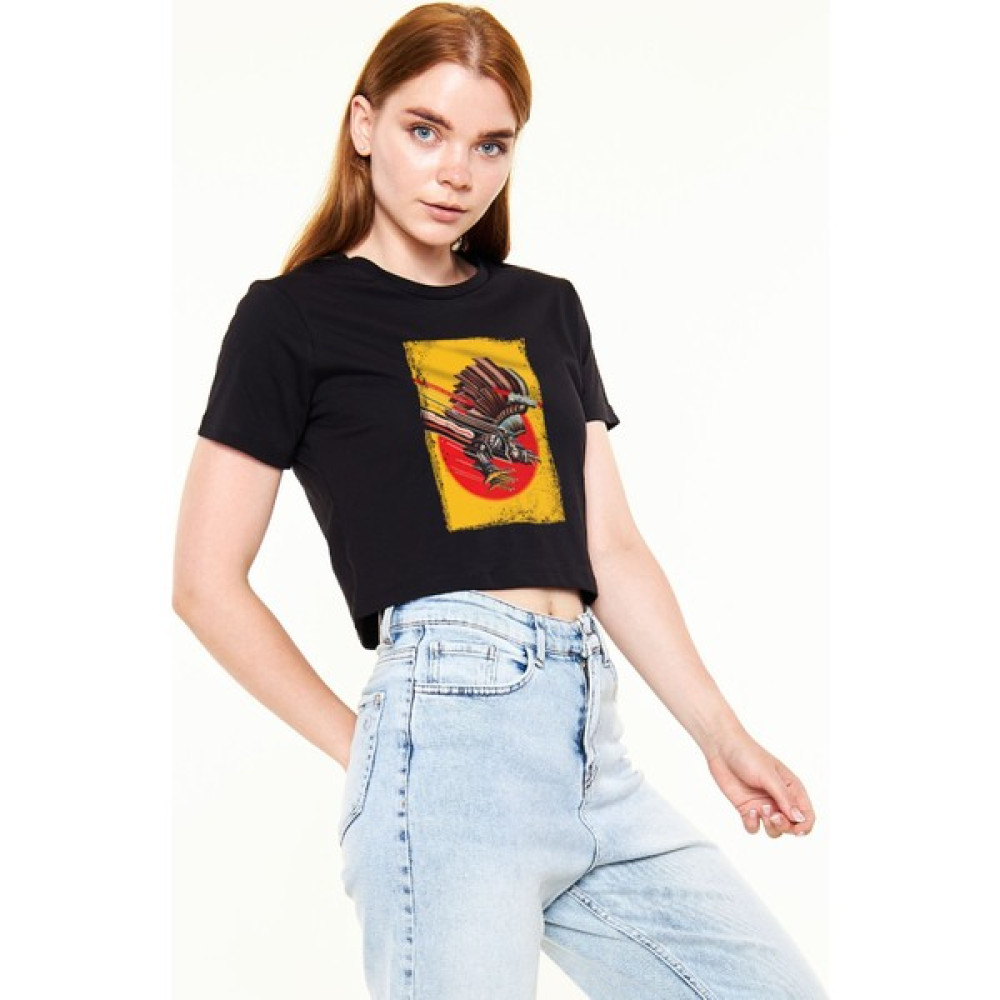 Zoka Wear Judas Priest - Screaming For Vengeance Baskılı Siyah Crop Top Tişört Bayan T-shirt Fiyatı