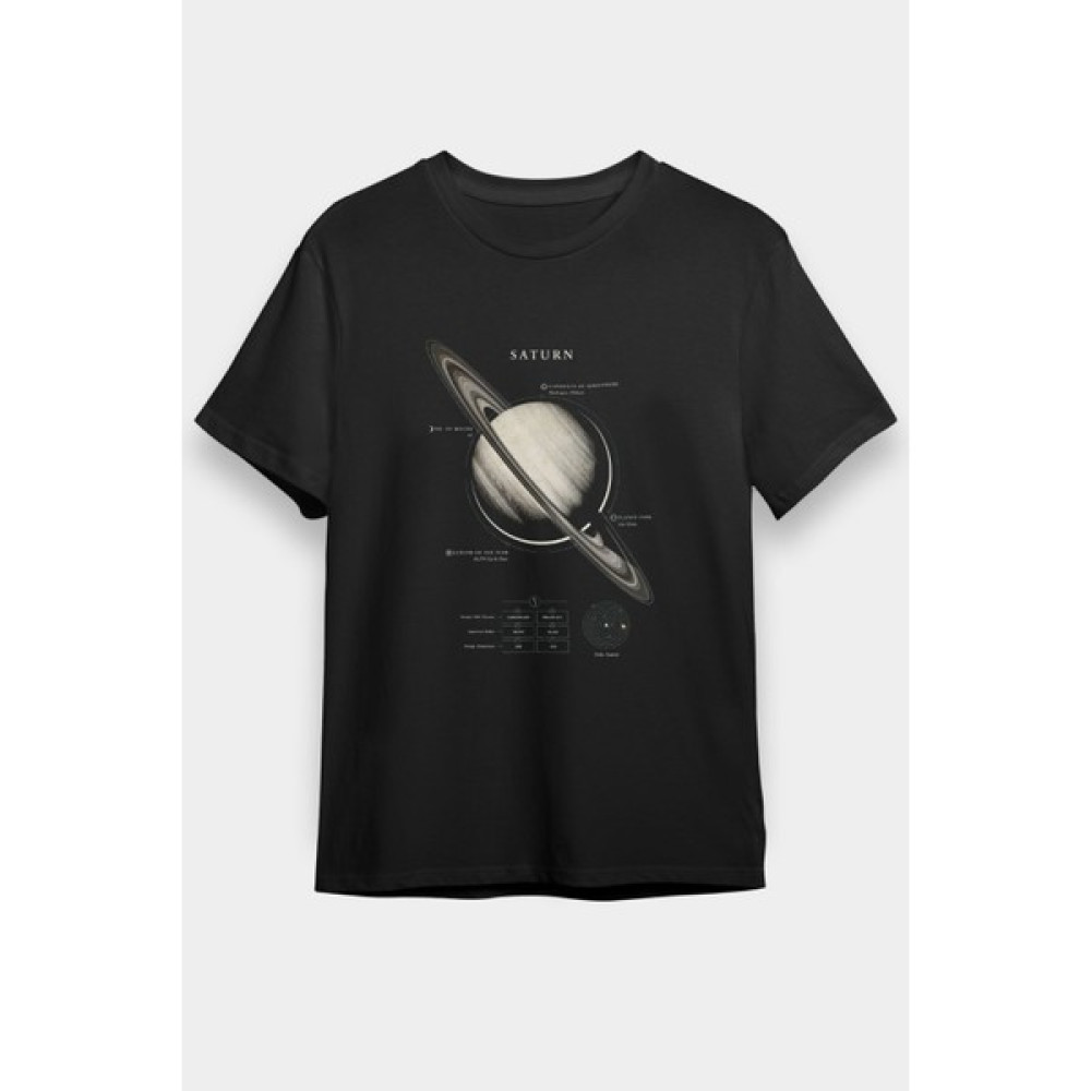 Zoka Wear Satürn Fiziksel Özellikleri Baskılı Unisex Siyah Tişört - Tshirt Erkek T-shirt Fiyatı