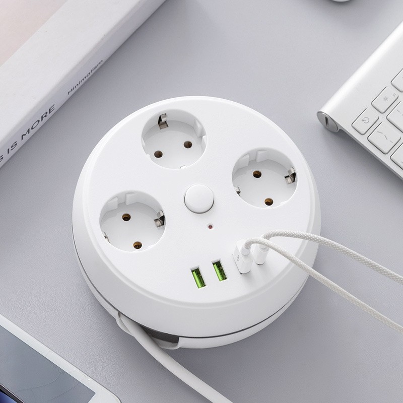 Zoli 3'lü 1.5 Metre Makara Kablolu 3 USB / Type-C Girişli Akım Korumalı Grup Priz - Beyaz Bilgisayar Çevirici ve Adaptörü Fiyatı