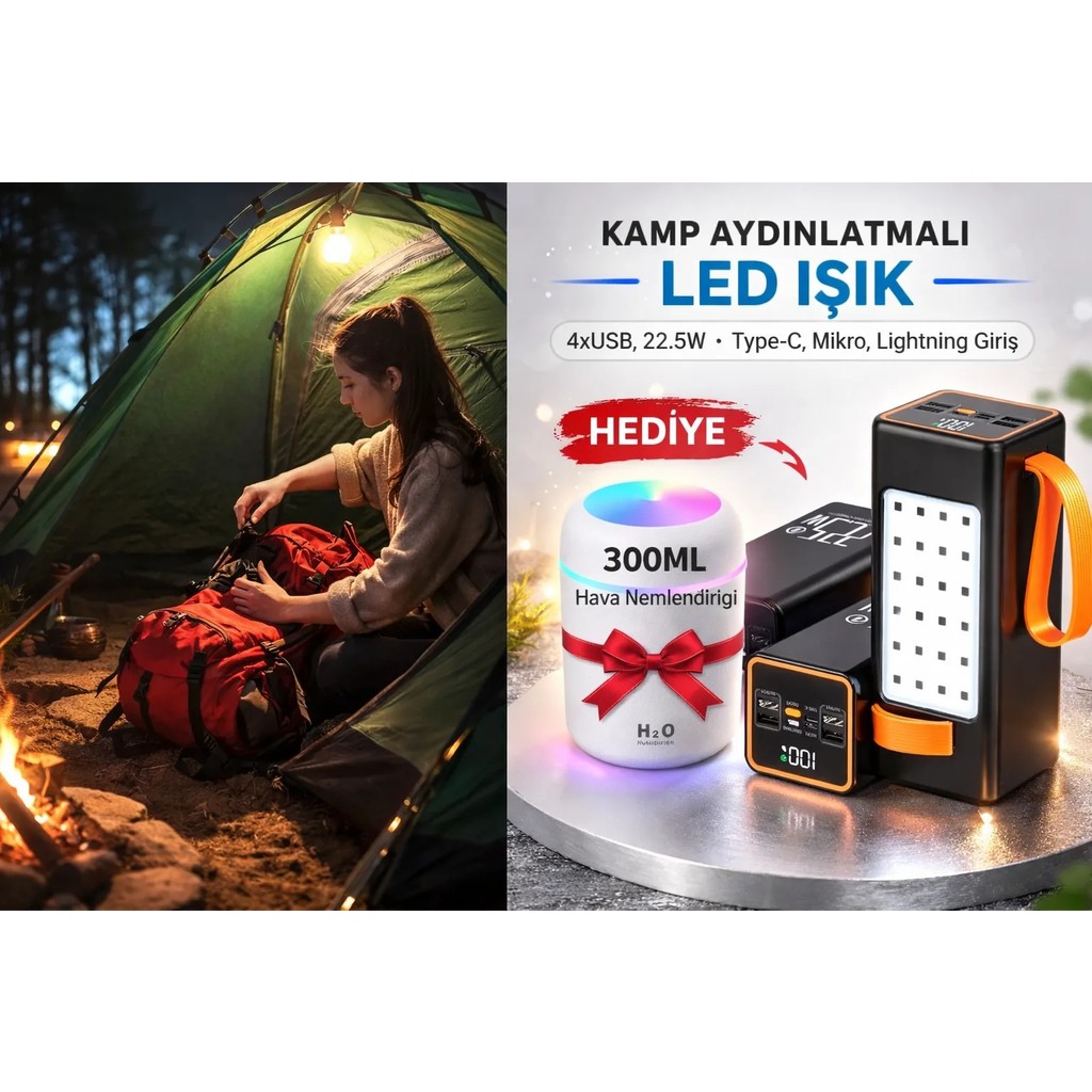 Zoli 50000Mah Powerbank 22.5W Hızlı Şarj,4 USB Port Çıkışlı,Güçlü Kamp Led El Feneri, Hediyeli - Siyah Taşınabilir Şarj Cihazı - Powerbank Fiyatı