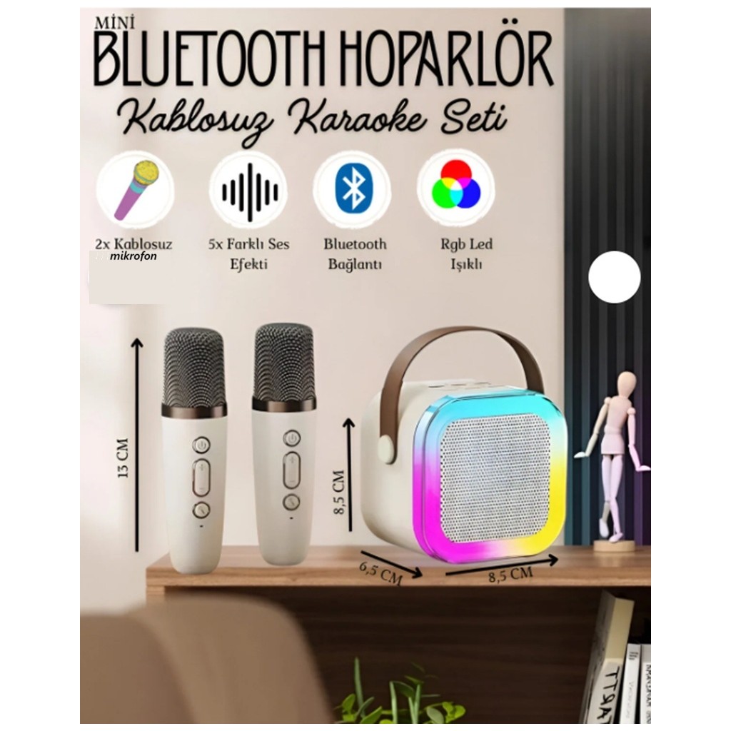 Zoli Karaoke Hoparlör Şarjlı Kablosuz Çift Mikrofonlu Yüksek HD Ses Kalitesi Renkli Rgb Işıklı Bluetooth Hoparlör Bluetooth Hoparlör Fiyatı