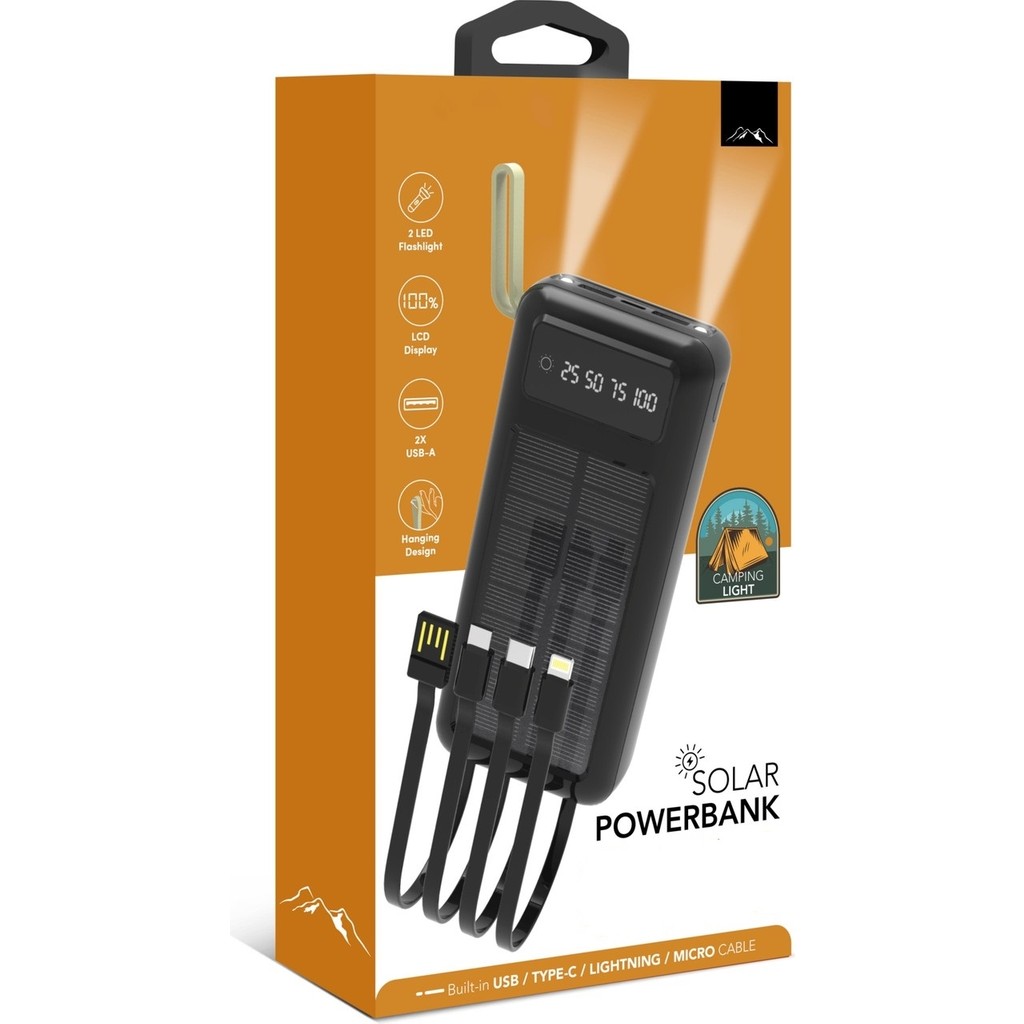Zoli Solar Enerji Destekli 20000 Mah Powerbank 4 Dahili Şarj Kablo ve Led El Feneri Özellikli - Siyah Taşınabilir Şarj Cihazı - Powerbank Fiyatı
