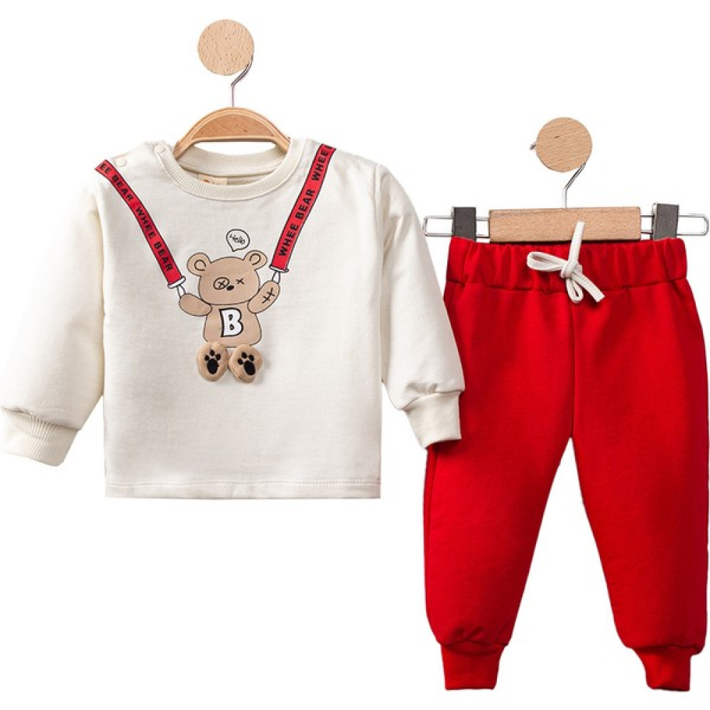 Zolo Kids Şişme Ayı Baskılı Takım Kırmızı Bebek Giysi Takım Fiyatı