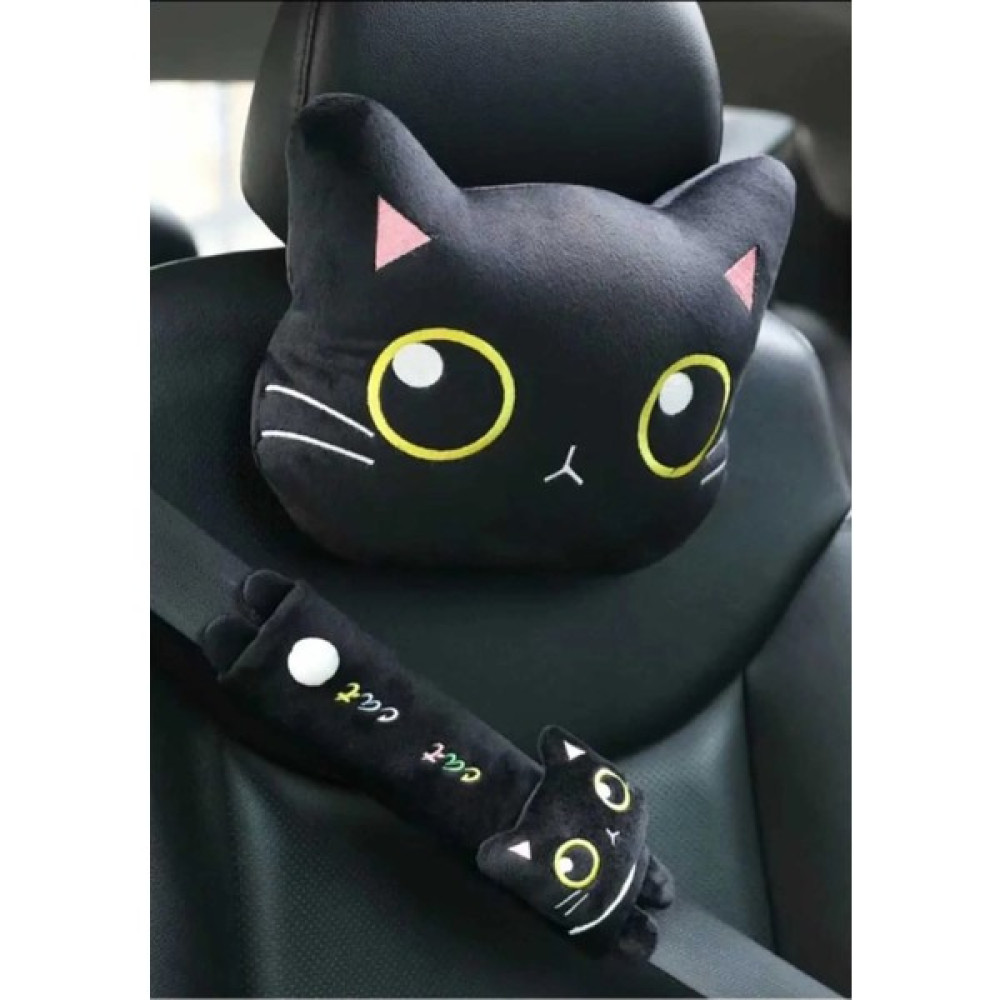 Zolo Kids Siyah Kedi Araba Boyun Yastığı ve Emniyet Kemeri Aksesuarı Peluş Kılıf Seti (1 Yastık ve 1 Kılıf) - 30 cm Kırlent / Mobilya Yastığı Fiyatı