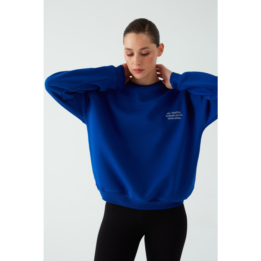 Zomers Kadın Bisiklet Yaka Içi Polarlı Nakışlı Oversize Lacivert Sweatshirt S Beden Bayan Sweatshirt Fiyatı