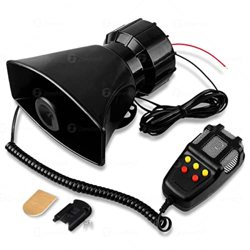 Zone Tech 5 Tone Sound Car Siren Vehicle Horn with Mic (1-Pack)