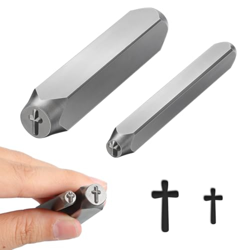 Zonon 2 Pcs Metal Punch Stamp 6mm and 3mm Metal Stamps Tools Key Kit for Key Jewelry Craft Punching(Cross)