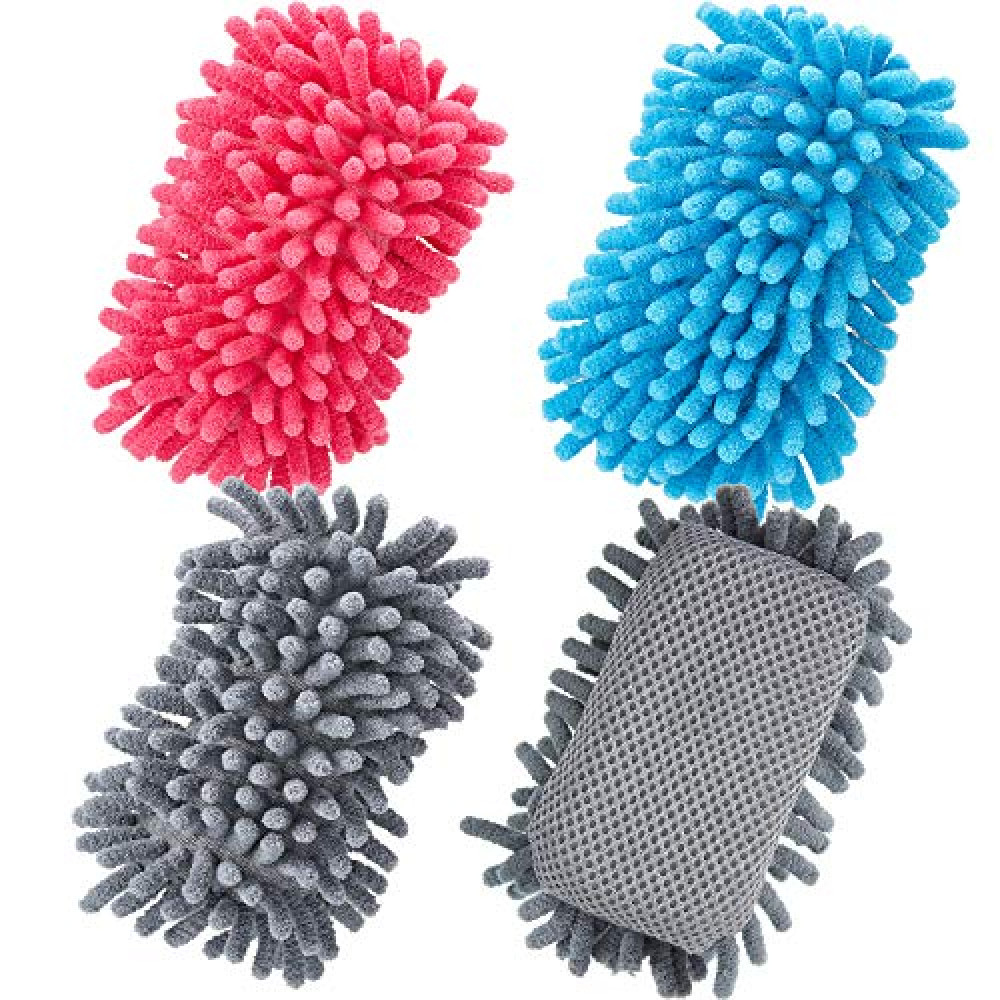 Zonon 4 Pieces Microfiber Shag Whiteboard Eraser Washable Microfiber Shag Board Dry Eraser for Markers, Chalk, Home, Classroom and Office(Gray, Blue and Pink)