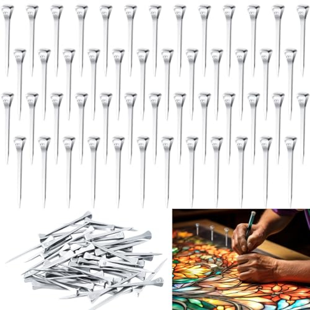 Zonon 50 Pcs 2 Inches Horseshoe Nails Stained Glass Supplies Stop Blocks Applied to Pin Copper Foiled Glass Projects Together Horseshoe Nails for Secure Crafts