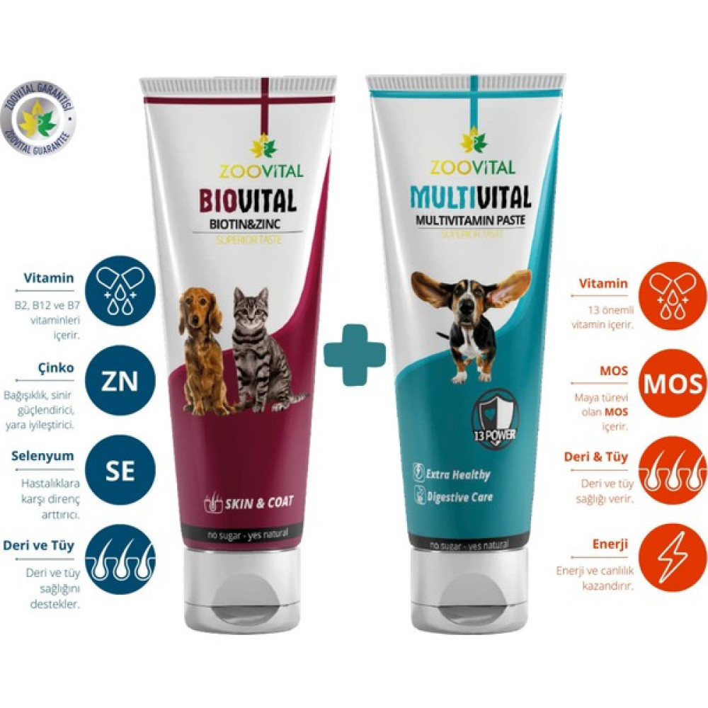 Zoovital Biovital Paste 100 gr Biotin Çinko Deri Tüy Desteği + Multivital Dog 100 gr Vitamin Desteği - Mavi Evcil Hayvan Ürünleri Fiyatı