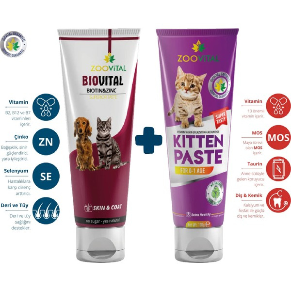 Zoovital Biovital Paste 100 gr Biotin+Çinko Desteği - Kitten Paste 100 gr Yavru Kedi Vitamini Evcil Hayvan Ürünleri Fiyatı