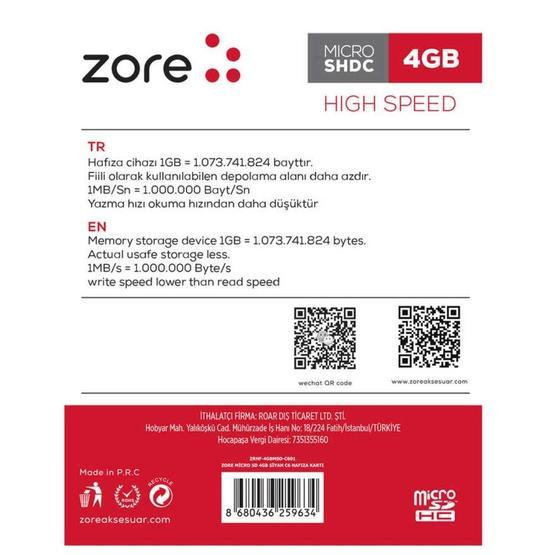 Zore 4 GB Micro SD Hafıza Kartı