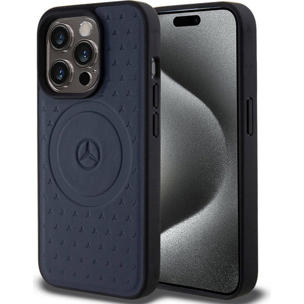 ZORE Mercedes Benz iPhone 15 Pro Kılıf Mercedes Benz Orjinal Lisanslı Magsafe Şarjlı Desenli ve Logolu Deri Lacivert Cep Telefonu Kılıfı Fiyatı