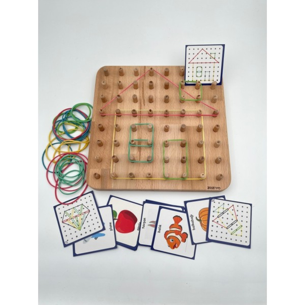 Zoziva Montessori Eğitici Ahşap Oyuncak – Geoboard / Lastik Geçirme Çocuk Oyuncağı - Turuncu - 0 Bebek Oyuncakları Fiyatı