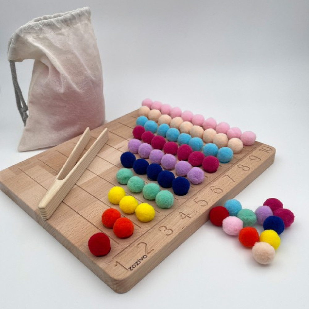 Zoziva Montessori Eğitici Ahşap Oyuncak – Renkli Keçe Topları Sayıları Öğrenme Tahtası Bebek Oyuncakları Fiyatı