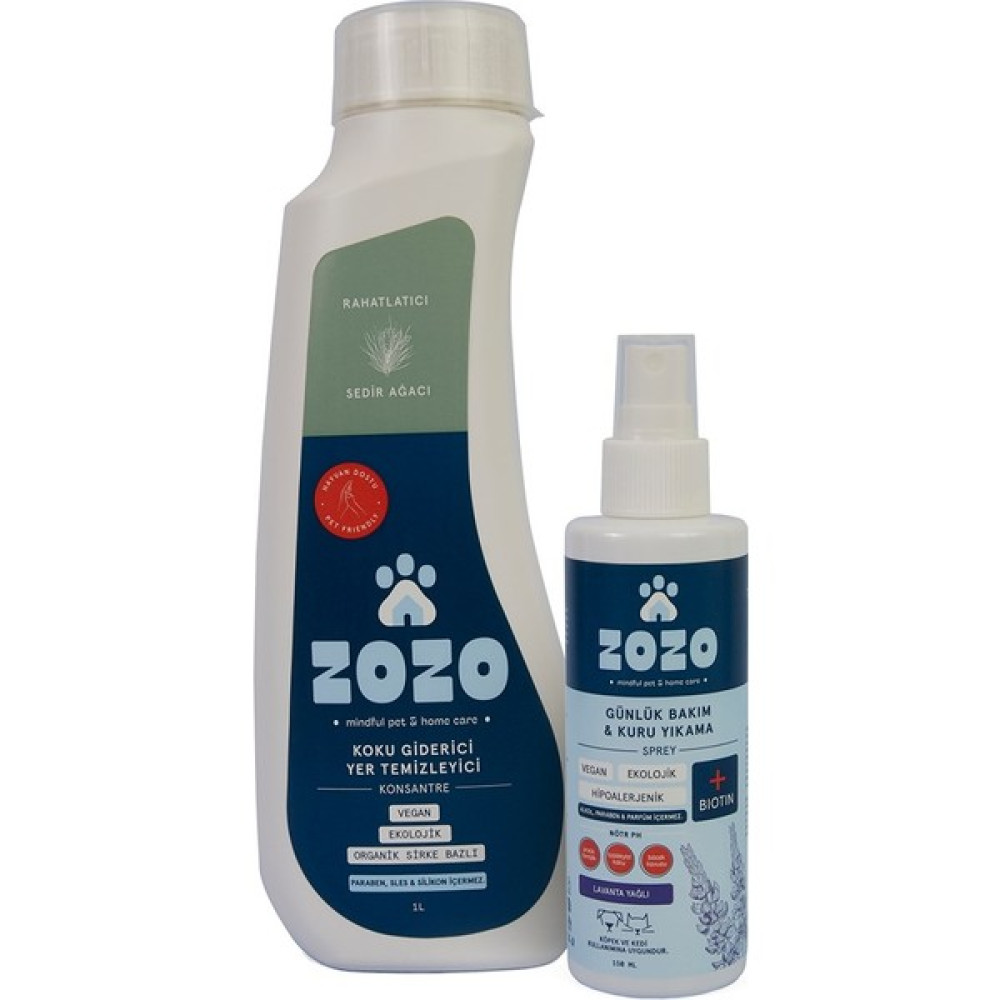 Zozo Cares Koku Giderici Konsantre Yer Temizleyici Hipoalerjenik 1 Lt & Zozo Cares Kedi & Köpek Kuru Şampuan Sprey - Lavanta Yağlı 150 ml Evcil Hayvan Ürünleri Fiyatı