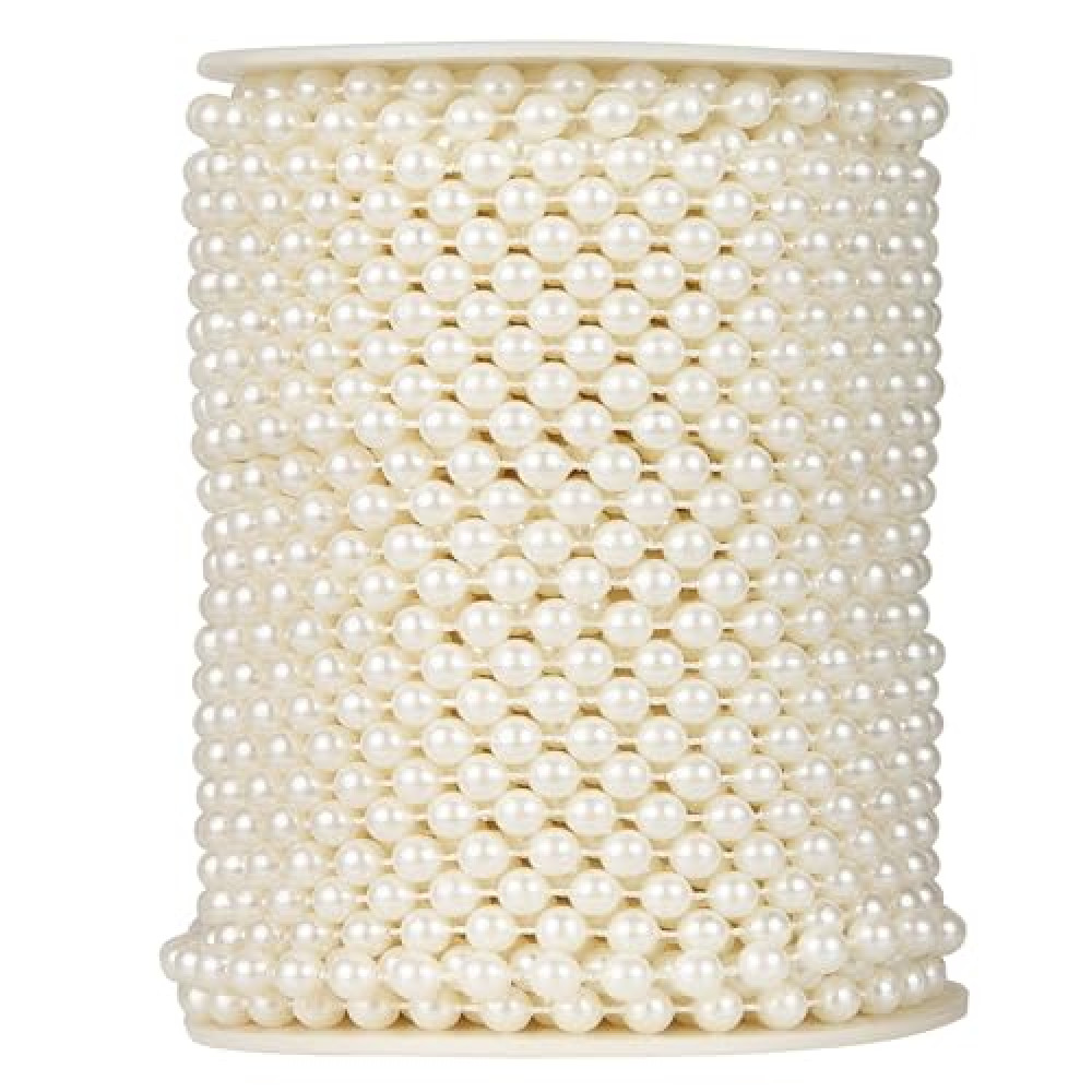ZPEXRV 82 Feet Crafts Faux Pearl Roll 6mm Pearl Garland for Wedding Centerpiece Backdrop Christmas Tree and Flowers Decoration DIY (Ivory)